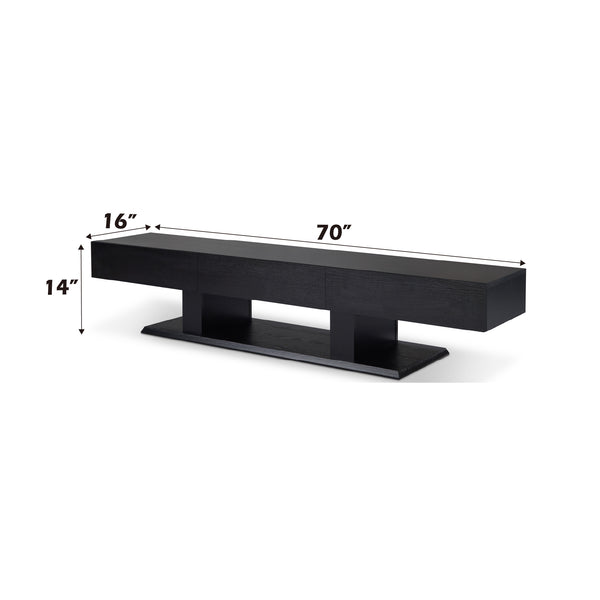 English Elm Follian Black Finish TV Stand with 3 Drawers, Open Shelf, Ball-Bearing Glides for 50" TVs — Modern B2726P255763