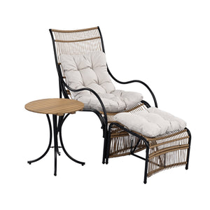 English Elm Christopher Knight Home® - 3 Piece Wicker Patio Set with Cloud-Like Cushions, Acacia Top Table, Rust-Resistant Steel Frame Beige,Black+Natural N780P209442N