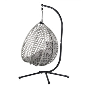 English Elm U_STYLE Sturdy Hammock Chair with HDPE Rattan Weave, Rust-Resistant Chain, Soft Removable Cushion Gray+Gray N711P255131E