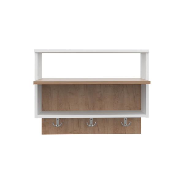 English Elm Wall Shelf with 2 Shelves White/Natural Oak - Engineered Wood Display Storage for Books & Decor B097P369430
