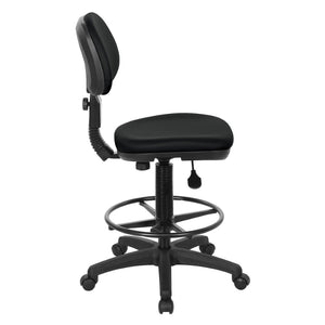 OSP Home Furnishings Sculptured Ergonomic Drafting Chair with Vinyl Upholstery for Studio and Lab Workspaces Dillon Black DC517V-R107