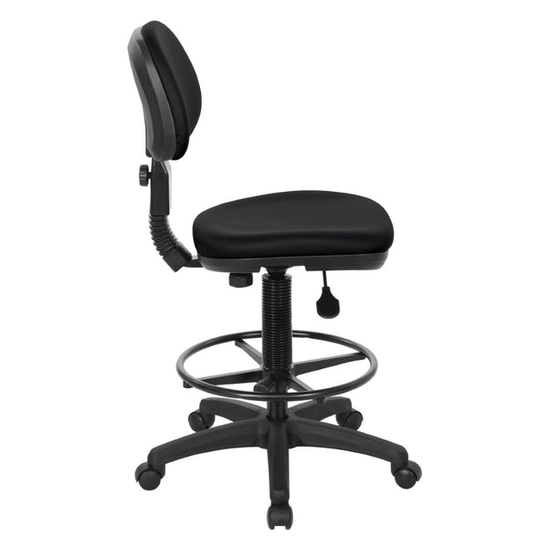 OSP Home Furnishings Sculptured Ergonomic Drafting Chair with Vinyl Upholstery for Studio and Lab Workspaces Dillon Black DC517V-R107