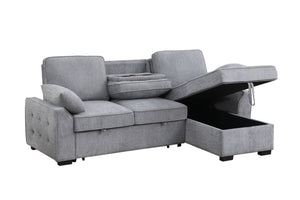 English Elm Marcello Chenille Sleeper Sectional with Reversible Chaise Storage and Charging Console Light Gray B2749S00163