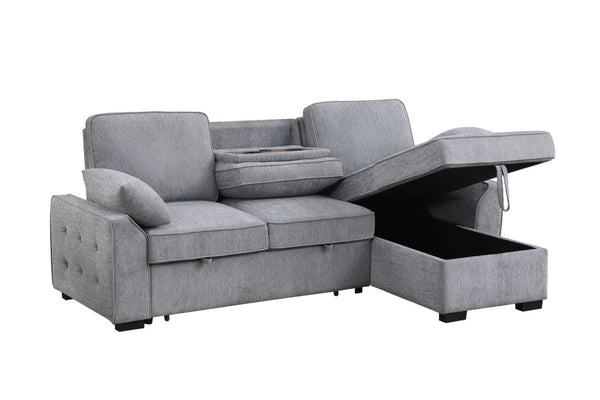 English Elm Marcello Chenille Sleeper Sectional with Reversible Chaise Storage and Charging Console Light Gray B2749S00163