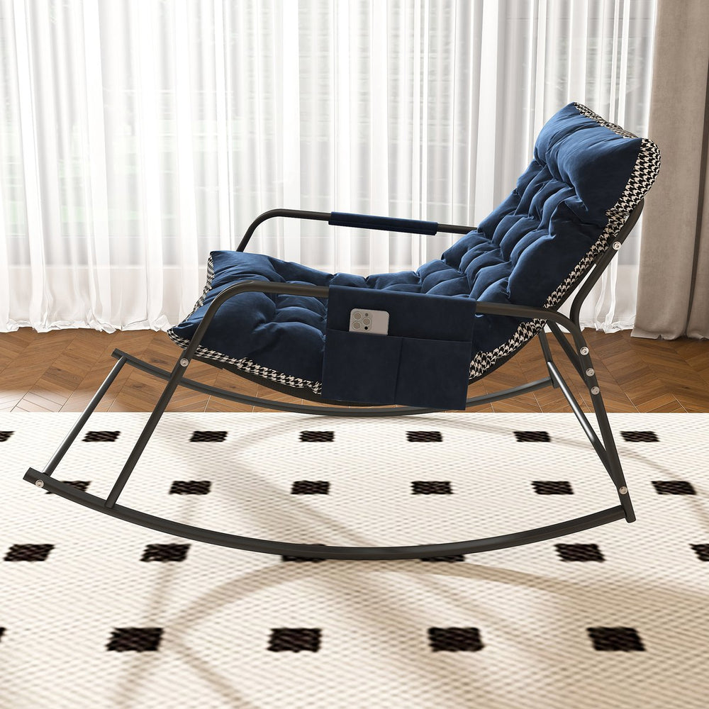 English Elm Rocking Ergonomic Lounge Recliner with Storage & Cushions, All-Weather Breathable Comfort for Patio Blue W2699P324194