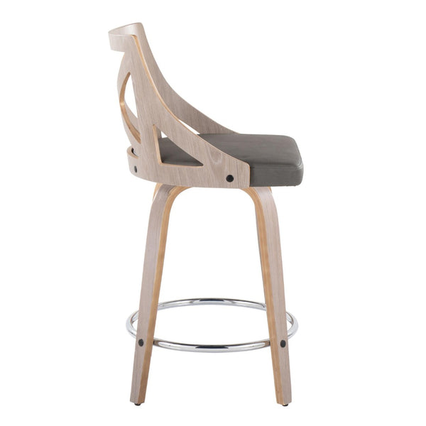English Elm Fixed-height Swivel Counterstools Mahogany Wood Chrome Footrest Velvet Seat Set of 2 B202S01743