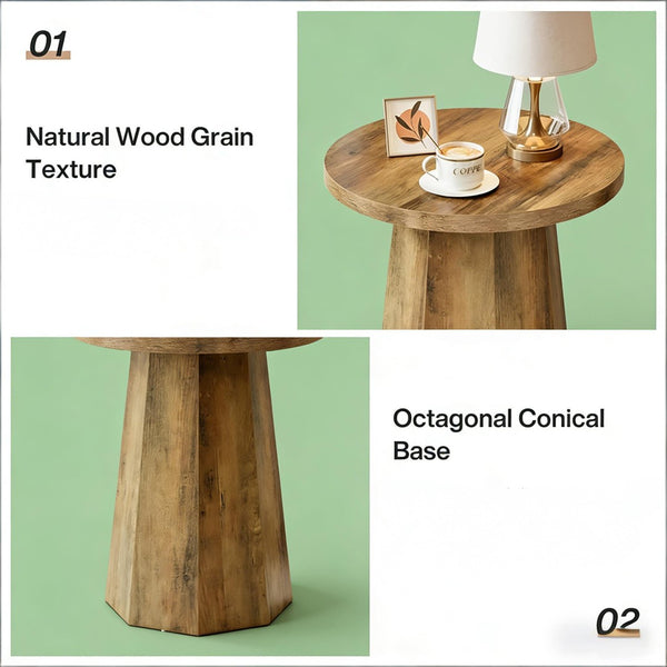 English Elm Wooden Round Side Table Compact Farmhouse End with Scratch Resistant Surface T3971P452664