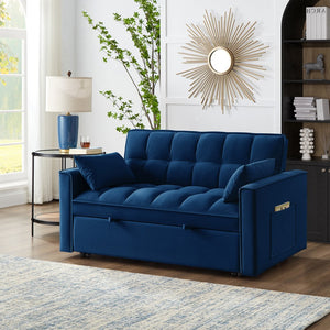 English Elm 4 Loveseat Sofa Bed with Storage Pockets & Armrests, Convertible Pull-Out Sleeper with Wheels, Tufted Comfort and Durable Frame for Small Spaces Navy W2186P166129