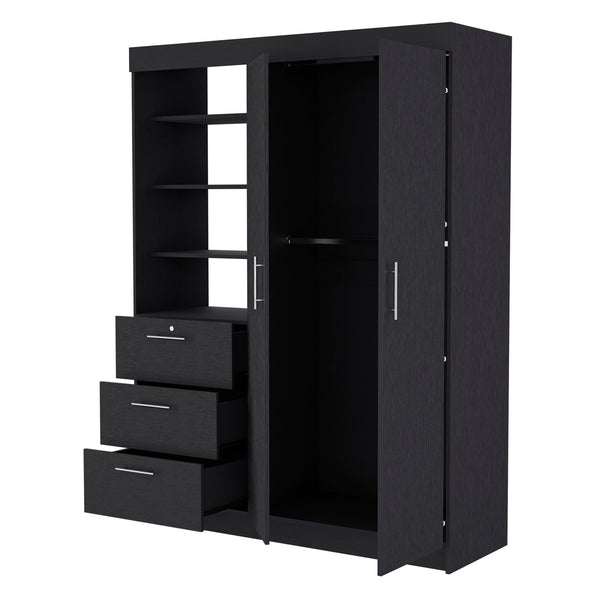 English Elm Tempe Black 3-Drawer Armoire with 3-Tier Display Shelves, 2-Door Closet Space & Metal Handles B128S00119