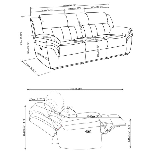 English Elm Divine Charcoal Fabric Reclining Sofa with Diamond Tufting and Pillowtop Arms B062S01413