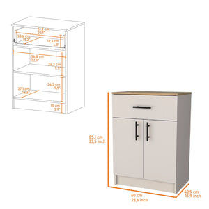 English Elm Ivory Compact 2-Door Kitchen Pantry with Drawer — Space-Saving Melamine Cabinet in Natural Oak Finish B062P227649