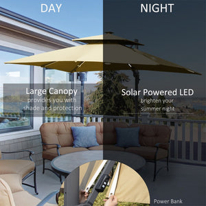English Elm Outsunny 10Ft Solar Led Cantilever Umbrella - 360° Rotation, Tilt, Crank For Stylish Outdoor Shade W2225P217592-GIGA