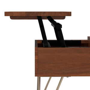 English Elm Hunter Lift-Top Coffee Table - Handcrafted Umber Brown & Gold Metal, Versatile Storage Solution For Any Space B136P158745