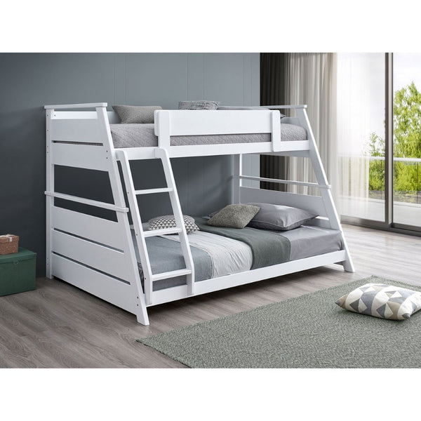 English Elm Reeder Walnut Finish Twin Over Full Bunk Bed Solid Wood Frame for Kids Shared Rooms B062S01558