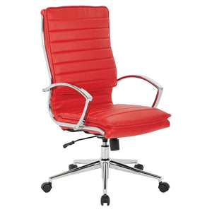 OSP Home Furnishings High Back Executive Office Chair with Faux Leather Upholstery Lumbar Support Chrome Arms Red SPX23590C-U9