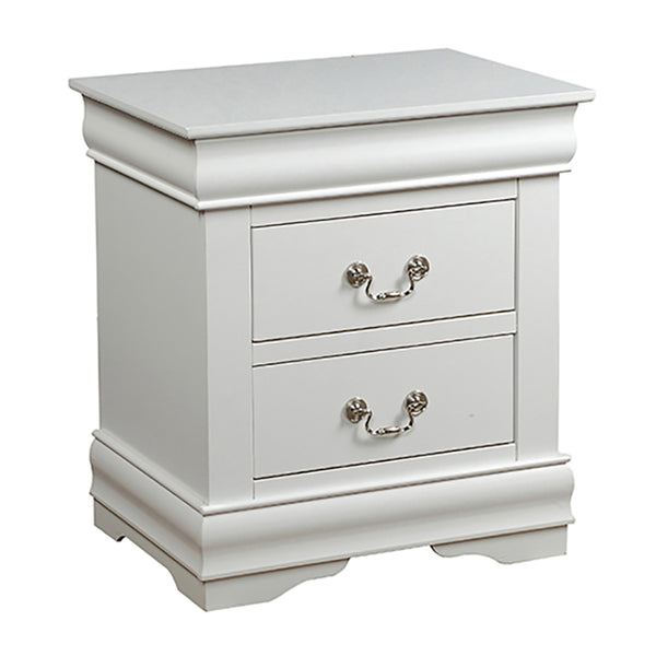 English Elm White Classic 2-Drawer Nightstand with Brushed Nickel Handles — Compact Louis Philippe Style Storage B062P189239
