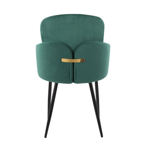 English Elm Dahlia Modern Dining Chair Set Of 2 In Plush Green Velvet & Black Metal With Gold Accents, Chic Style B202S01196