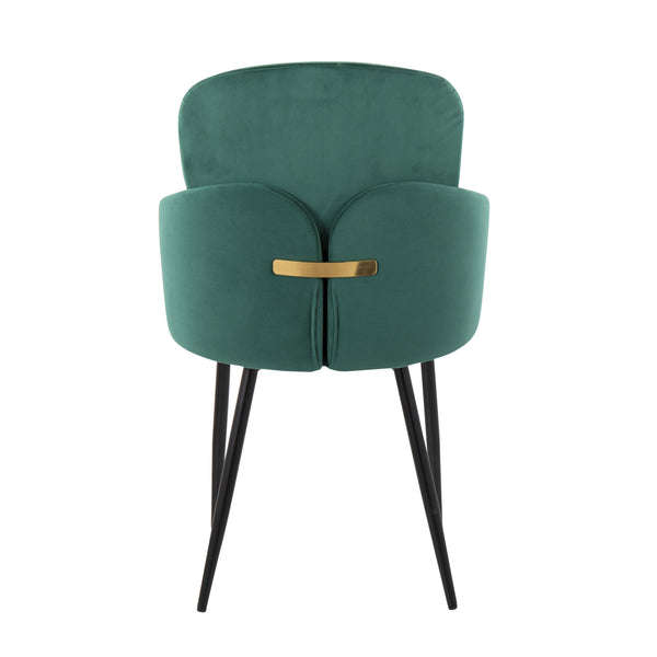 English Elm Dahlia Modern Dining Chair Set Of 2 In Plush Green Velvet & Black Metal With Gold Accents, Chic Style B202S01196
