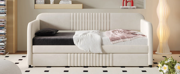 English Elm Upholstered Velvet Twin Daybed with Pull Out Trundle Sofa for Guest or Kids Room LP100127AAA