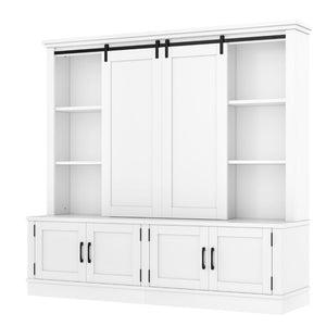 English Elm The Industrial Barn Door Entryway Cabinet with Sliding Rails and 12 Storage Compartments White W1580S00271