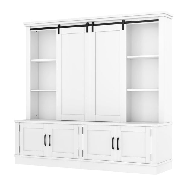 English Elm The Industrial Barn Door Entryway Cabinet with Sliding Rails and 12 Storage Compartments White W1580S00271