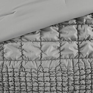 JLA Home Madison Park - 3 Ruched Comforter Set with Puffy Square Embroidery, Super-Soft Microfiber, Hypoallergenic Washable Grey MP10-8397