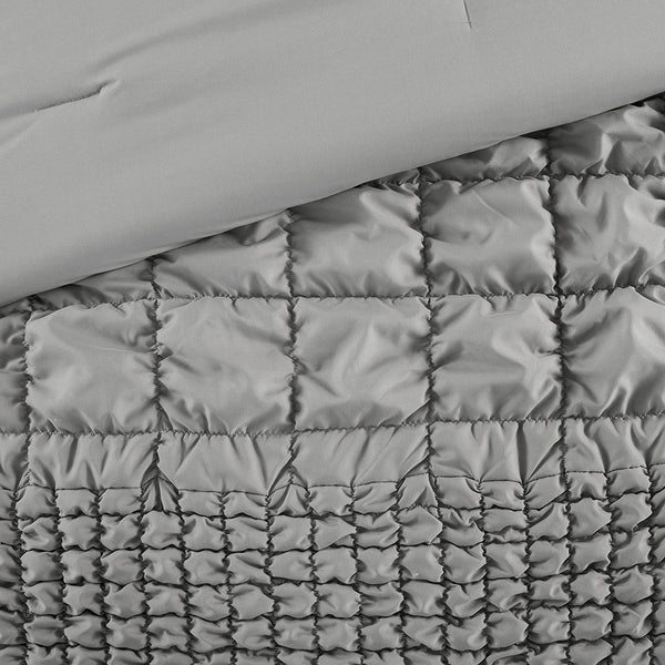 JLA Home Madison Park - 3 Ruched Comforter Set with Puffy Square Embroidery, Super-Soft Microfiber, Hypoallergenic Washable Grey MP10-8397