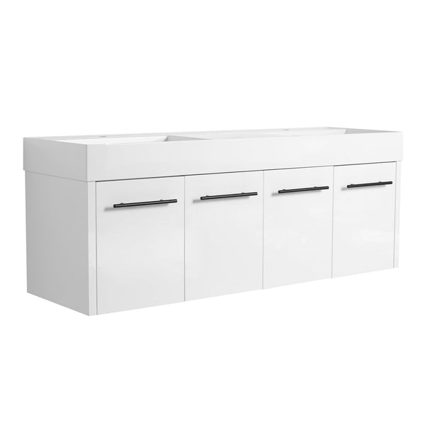 English Elm 60 Inch Wall-Mounted Bathroom Vanity With Double Resin Sink, Modern Design For Space-Saving Style W999S00252