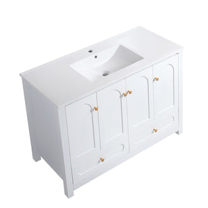 English Elm 48" Sage Bathroom Vanity with Ceramic Sink Mdf Cabinet Soft Close Doors Drawers White W3133S00002