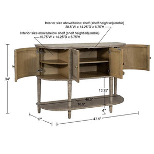 English Elm Accent Reclaimed Greige Cabinet with Lower Shelf, Solid Wood Frame, Oval Side Storage, 100lb Top Capacity B035P256567