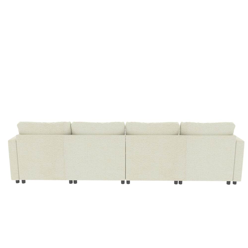 English Elm Modern Large Sectional Sofa U-Shaped 123" Modular Sofa Bed with Ottoman Storage, Plush Chenille Comfort Antique White W680S00010