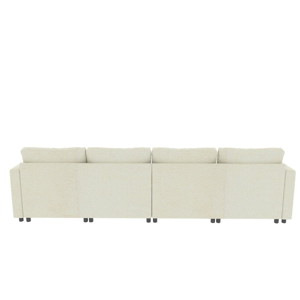 English Elm Modern Large Sectional Sofa U-Shaped 123" Modular Sofa Bed with Ottoman Storage, Plush Chenille Comfort Antique White W680S00010