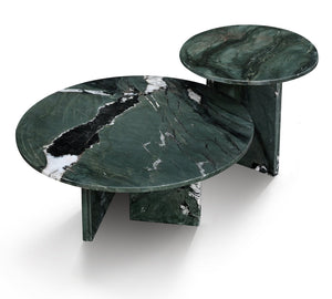 English Elm Green Marble Pair Coffee Tables - 45cm & 70cm Layered Natural Stone Nesting Set for Living Room W1696S00005