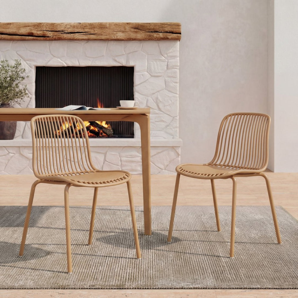English Elm Eldred Outdoor Stackable Dining Chairs Set of 2 Uv Resistant Patio Seating Brown Yellow N776P390471Y
