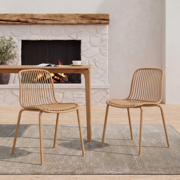 English Elm Eldred Outdoor Stackable Dining Chairs Set of 2 Uv Resistant Patio Seating Brown Yellow N776P390471Y