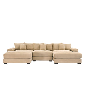 English Elm 130" Oversized Cloud Modular Sectional Couch In Plush Camel Corduroy, Ergonomic Design & Ottoman Included For Ultimate Comfort W714S01309