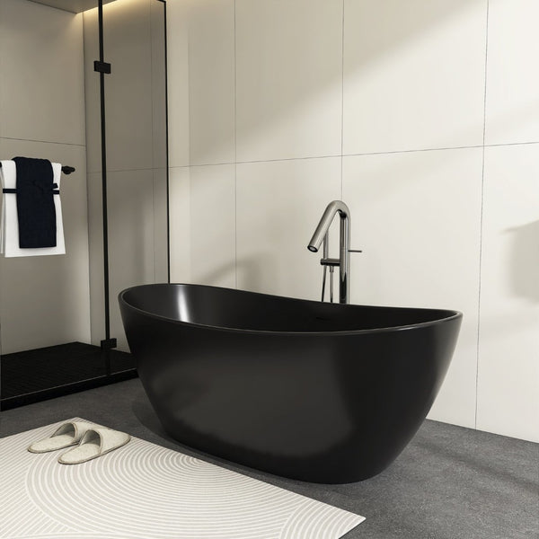 English Elm 65 Inch Freestanding Soaking Tub Solid Surface Matte White Spa Ergonomic Bath W1613P358130