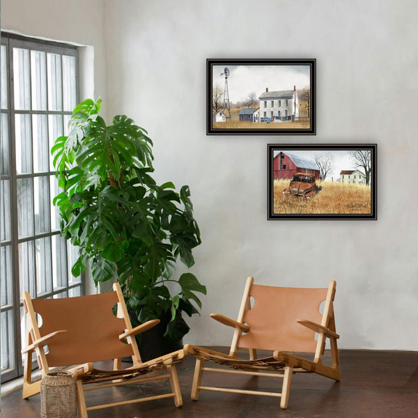 English Elm Trendy Decor 4u Billy Jacobs Americana Art Pair Black Wood Framed Rustic Wall Prints B067P254116