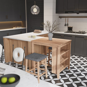 English Elm Dante Oak 3 Piece Counter Height Dining Set with Shelved Base and Linen Stools B2749P413180