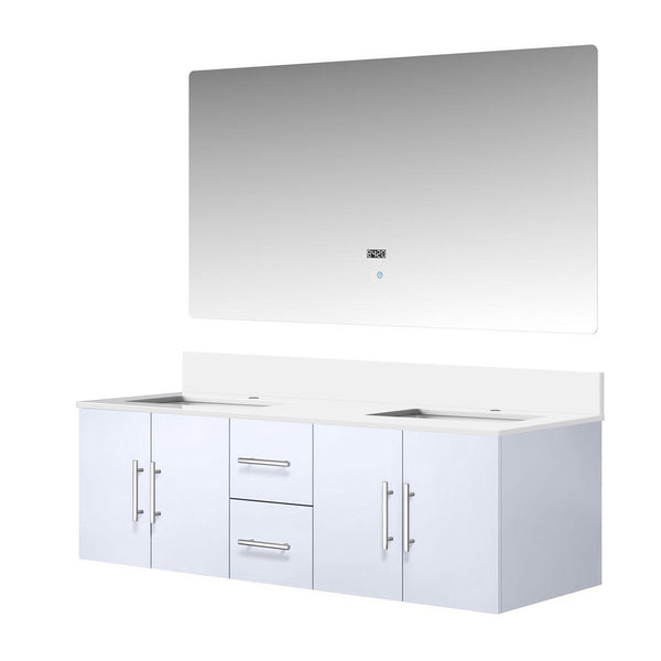 English Elm Glossy Double Bath Vanity 60 in with Cultured Marble Top, Soft-Close Drawers, LED Mirror, Durable Finish B2731S00775