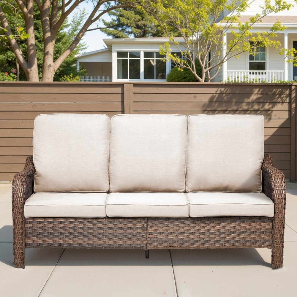 English Elm 49.6" Pe Wicker Patio Loveseat All-weather Steel Frame Deep Seat Outdoor Sofa Beige T3773P417370