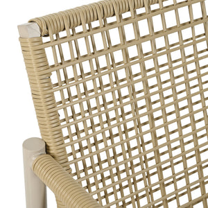 English Elm 4 Piece Patio Rattan Set with High-Rebound Cushions and Wood-Grain Tempered Glass Tabletop, Stylish Outdoor Conversation Sofa for Garden Balcony Poolside White+Natural W2337S00002