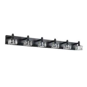 English Elm Modern 6-Light Matte Black Led Vanity Light With Crystal Shades - Elegant Bathroom Wall Sconce W2312P374904