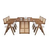 English Elm 86.61 Inch Oversize Rectangular Dining Set,7 Piece s Wooden Dining Table and Chairs,Mid Century Modern Large Kitchen Set For Living Room,Bohemian Dining Table With Rattan Weave For Restaurant,Office,Oak