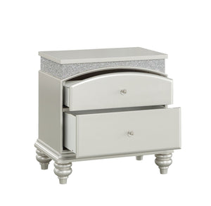 English Elm Maverick Platinum Finish Night Stand with Crystal Knobs, Rhinestone Inlay, Felt-Lined Drawers, Silver B2726P247642