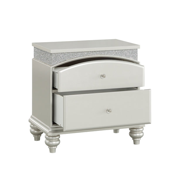 English Elm Maverick Platinum Finish Night Stand with Crystal Knobs, Rhinestone Inlay, Felt-Lined Drawers, Silver B2726P247642