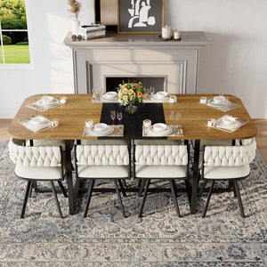 English Elm 9-piece Square Dining Set Velvet Upholstered Chairs Two-tone Tabletop Seats 8 Beige,Black,Wood W3875S00141
