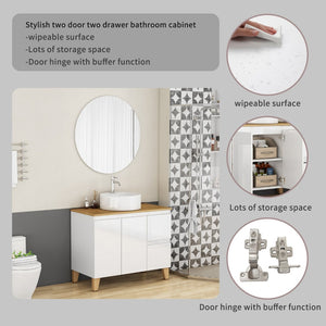 English Elm 36-inch Glossy White Bathroom Vanity with Ceramic Sink Soft Close Drawers Minimalist W3151S00071
