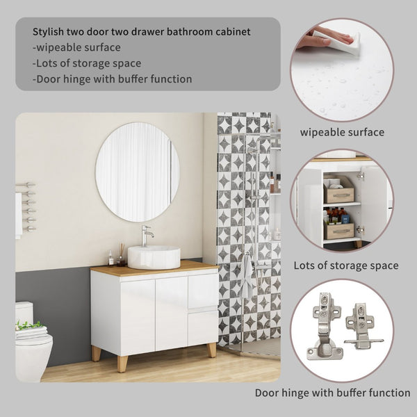 English Elm 36-inch Glossy White Bathroom Vanity with Ceramic Sink Soft Close Drawers Minimalist W3151S00071