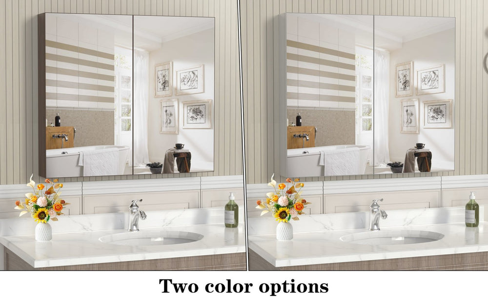 English Elm 32'' Aluminum Medicine Cabinet Wall Mount Bathroom Mirror with Adjustable Shelves Silver W708P379207